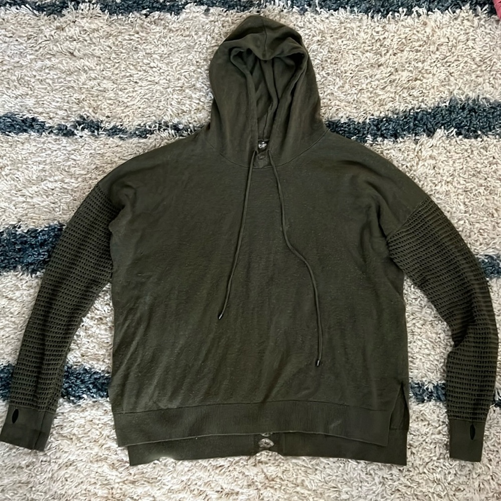 Stitches and Stripes Green Sweater with Hood